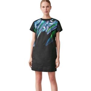 COS Women’s Abstract Print Boxy Fit Short Sleeve Cotton Dress Black Size Medium